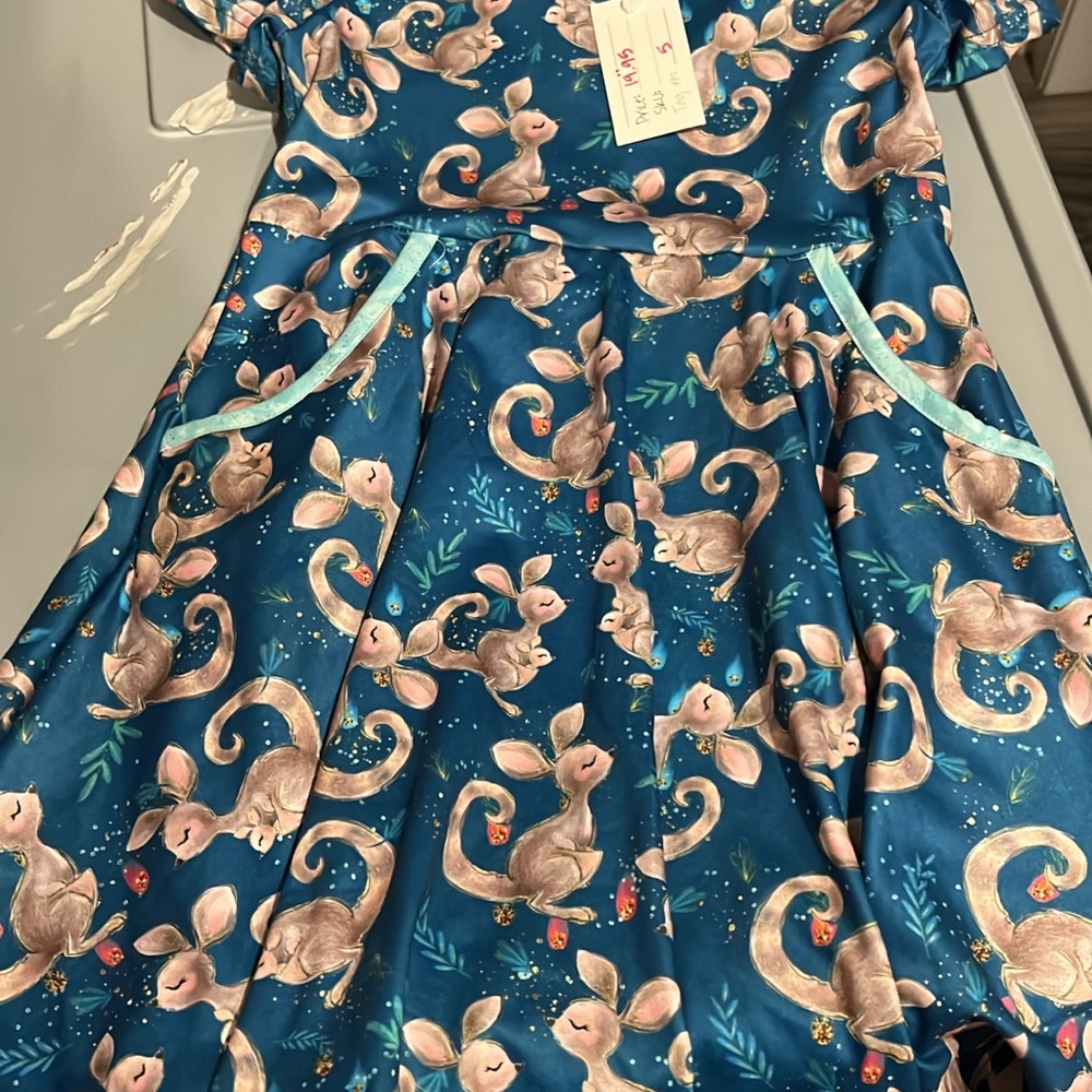 Blue Kids Dress with Kangaroo Print
